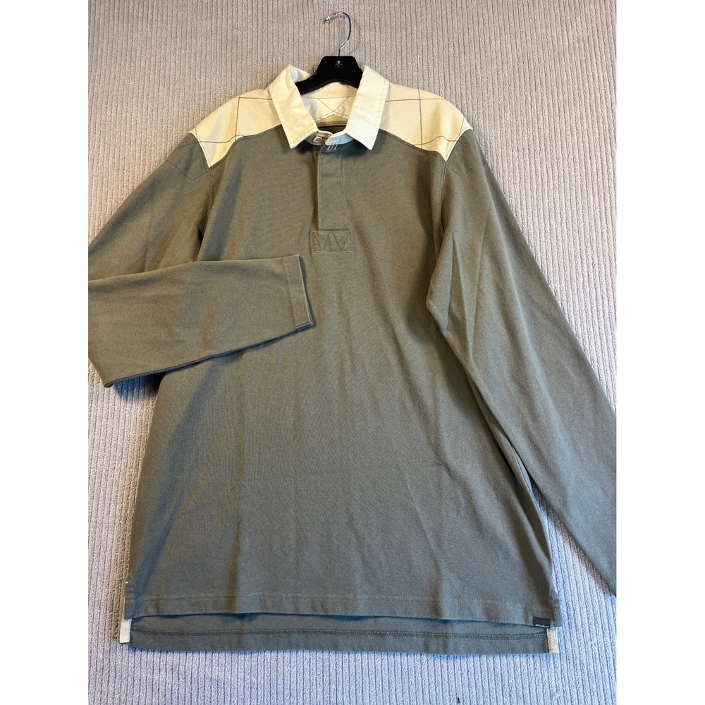 Eddie Bauer Rugby Shirt Mens TXL XL Tall Outdoor Olive Green Long Sleeve Cotton